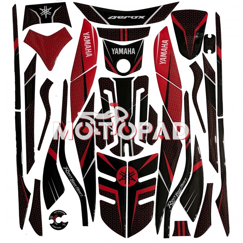 پد کامل بدنه ژله ای موتورسیکلت yamaha Aerox 155 مدل مشکی قرمز کربن
