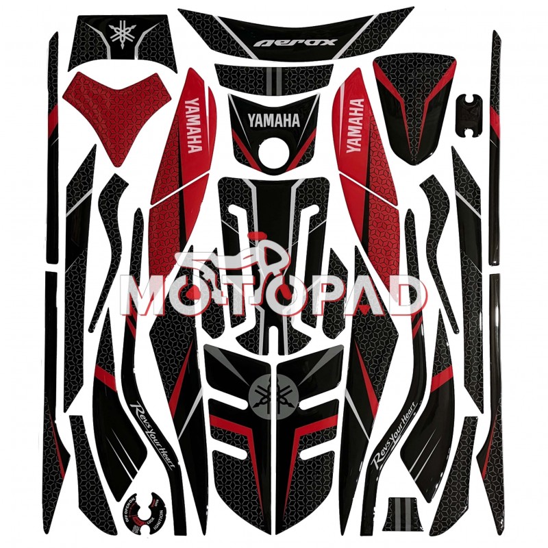 پد کامل بدنه ژله ای موتورسیکلت yamaha Aerox 155 مدل مشکی طوسی  کربن