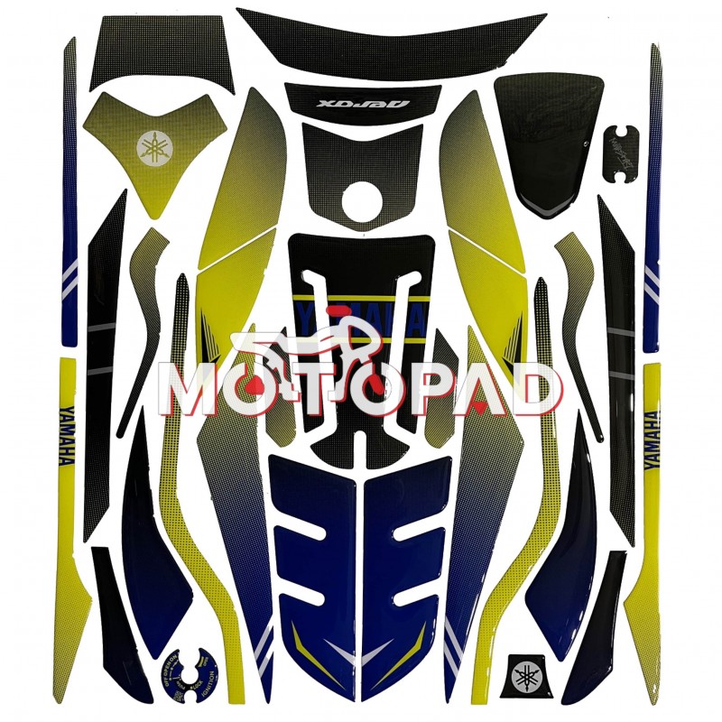 پد کامل بدنه ژله ای موتورسیکلت Aerox 155 مدل زرد - ابی کربن