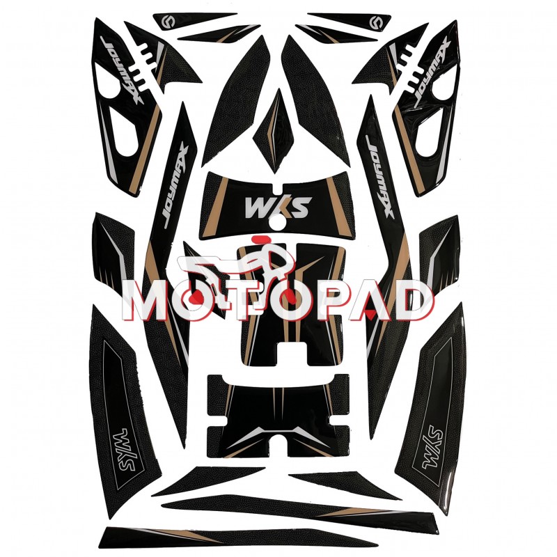 پد کامل بدنه ژله ای موتور سیکلت Sym joymax250 مدل مشکی سفید طلایی