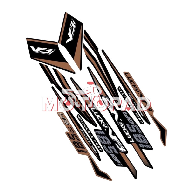 برچسب لمینتی ایرانی موتور سیکلت اس وای ام لاکی 185 مدل مشکی طلایی