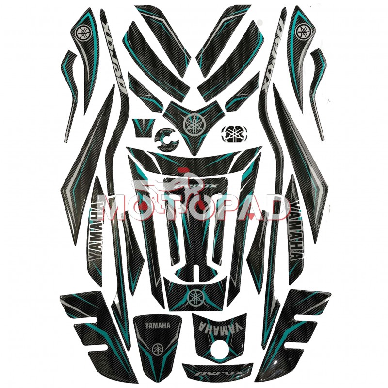 پد کامل بدنه ژله ای موتورسیکلت Aerox 155 مدل فیروزه ای کربن ریز