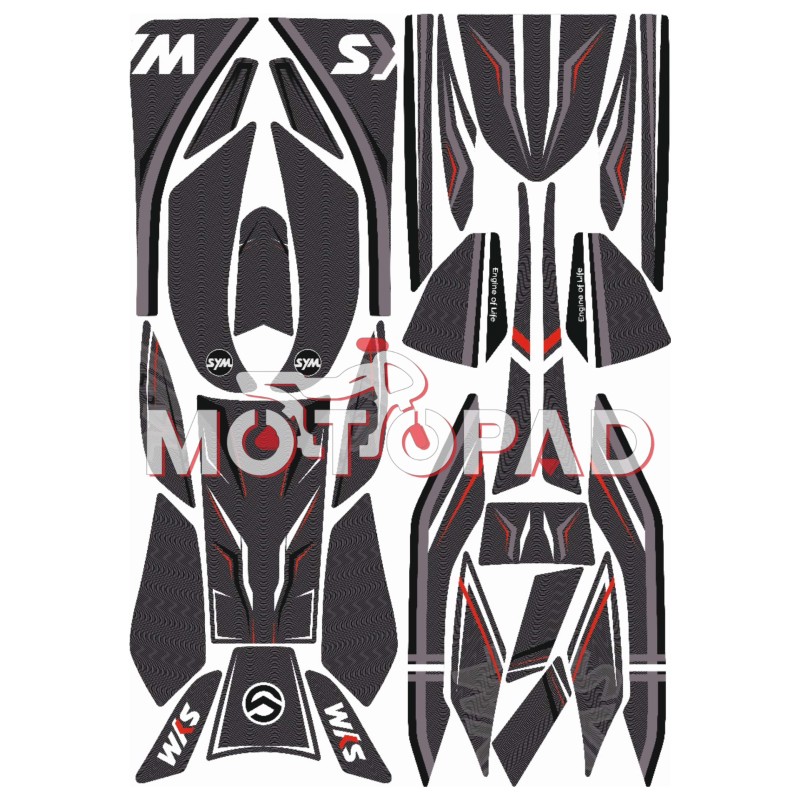 پد کامل بدنه ژله ای موتور سیکلت sym jt200 مدل طوسی قرمز خطی