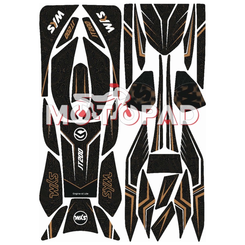 پد کامل بدنه ژله ای موتور سیکلت sym jt200 مدل مشکی طلایی