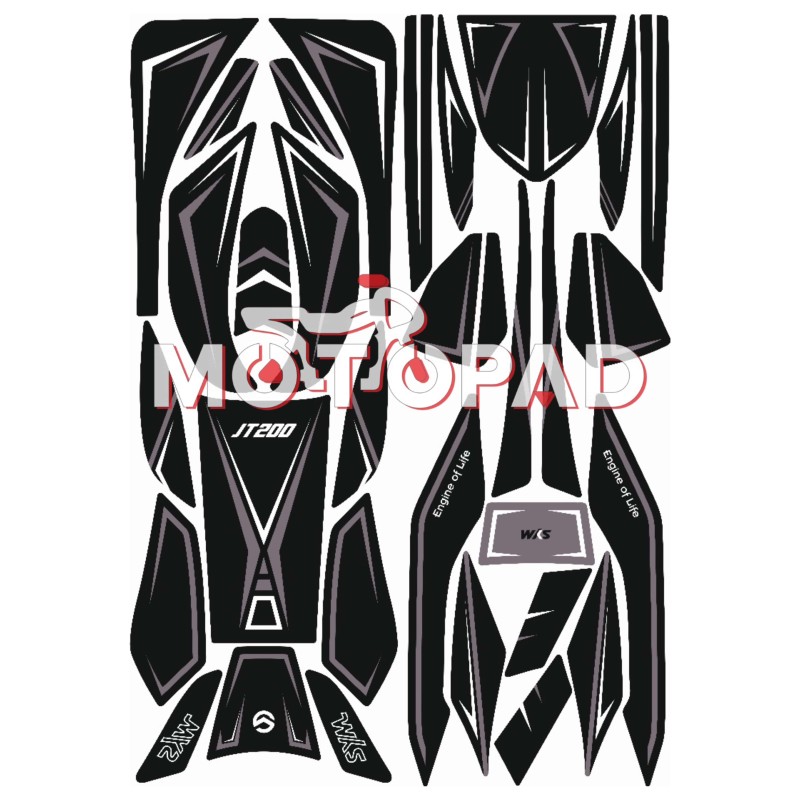 پد کامل بدنه ژله ای موتور سیکلت sym jt200 مدل مشکی سفید