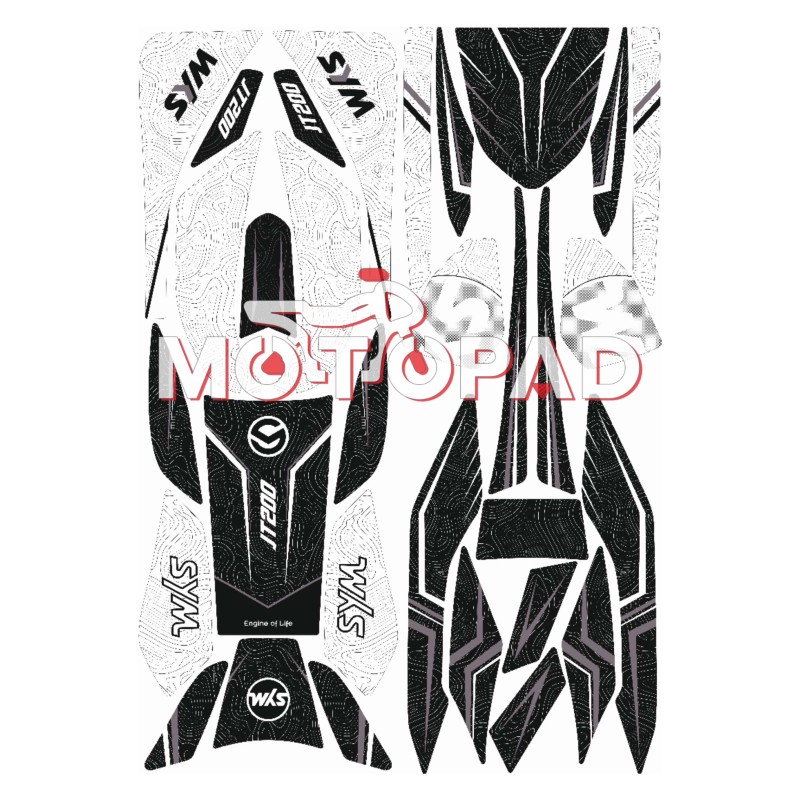 پد کامل بدنه ژله ای موتور سیکلت sym jt200 مدل سفید