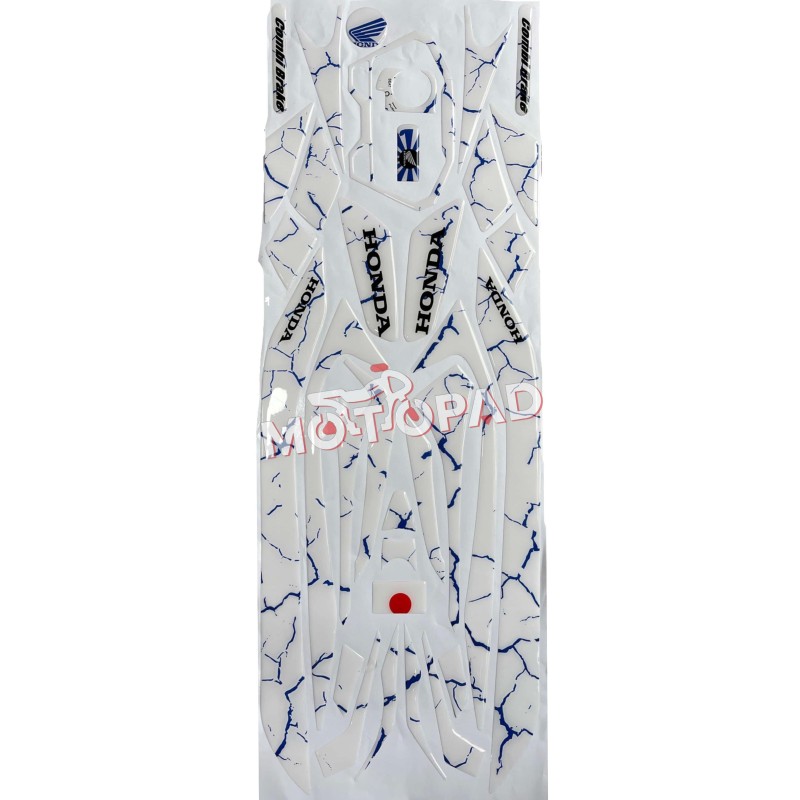 پد کامل بدنه ژله ای موتورسیکلت کلیک 150 Click مدل سفید رگه آبی