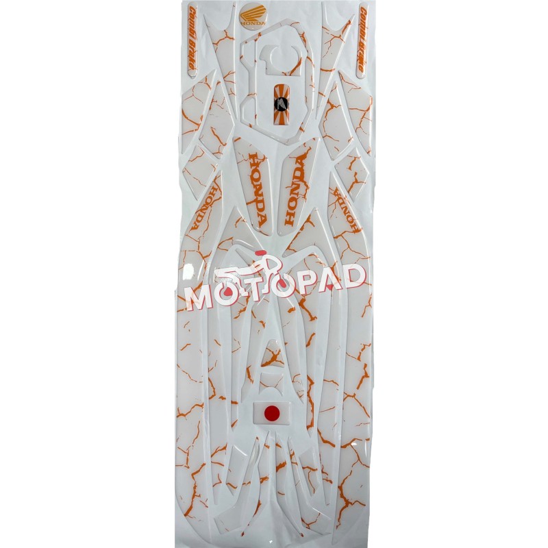 پد کامل بدنه ژله ای موتورسیکلت کلیک 150 Click مدل سفید رگه نارنجی