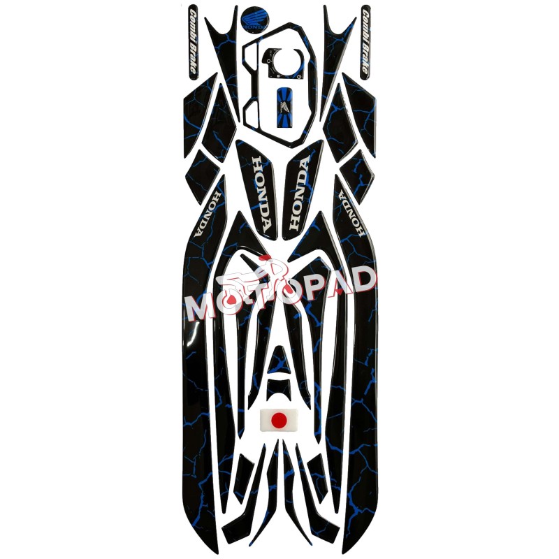 پد کامل بدنه ژله ای موتورسیکلت کلیک 150 Click مدل مشکی رگه آبی