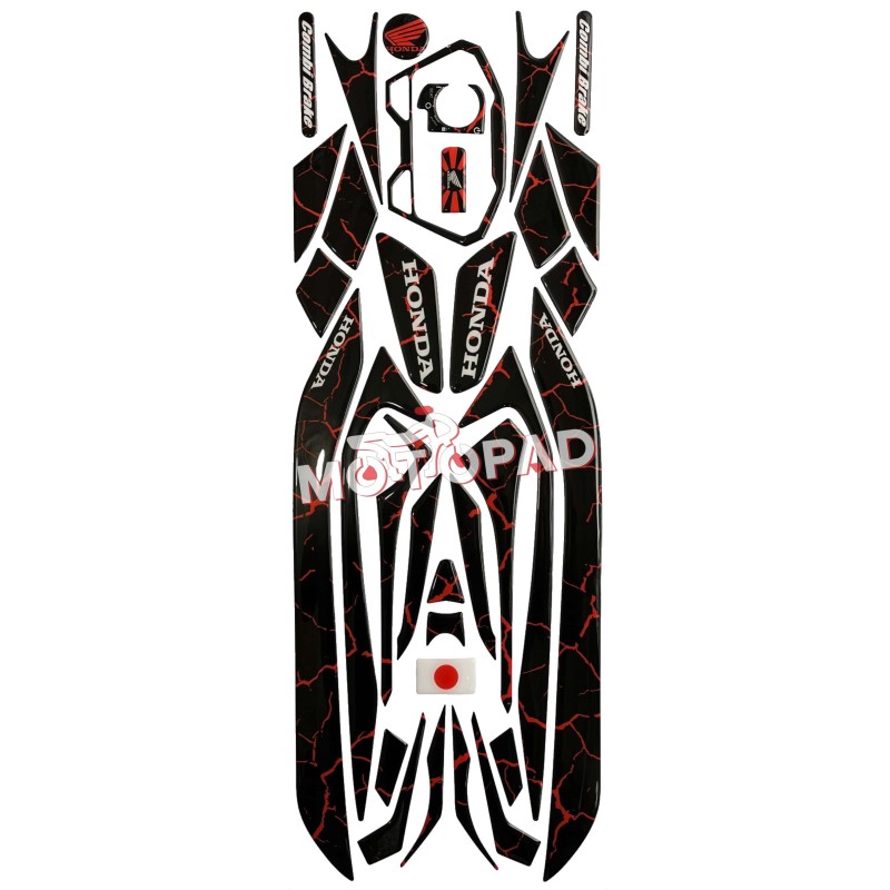 پد کامل بدنه ژله ای موتورسیکلت کلیک 150 Click مدل مشکی رگه نارنجی