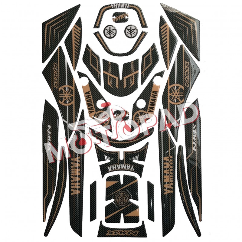 پد کامل بدنه ژله ای موتورسیکلت یاماها NMAX مدل کربن طلایی طرح درشت