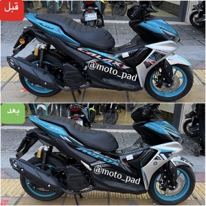 برچسب چینی لمینتی موتور سیکلت یاماها aerox مدل مشکی فیروزه ای