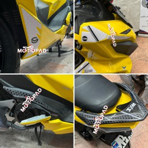 پد کامل بدنه ژله ای موتور سیکلت sym jt200  مدل مشکی طلایی خط سفید