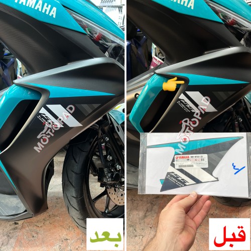 نمونه کار نصب شده برچسب اصلی اندونزی بغل چراغ راهنما موتور سیکلت یاماها آیروکس