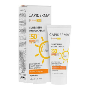 کرم ضد آفتاب بدون رنگ کپیدرما SPF 50 مدل Hydra Touch ‌مناسب پوست‌های معمولی و خشک حجم 40 میلی‌لیتر