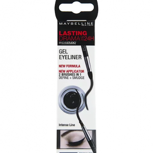 خط چشم ژل میبیلین مدل کاسه ای ماندگاری 24 ساعته به بالا رنگ مشکی دارای قلم دو سر