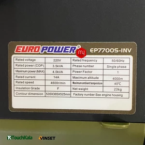 موتور برق بنزینی یورو پاور سایلنت 4 کیلووات مدل EP7700S INV