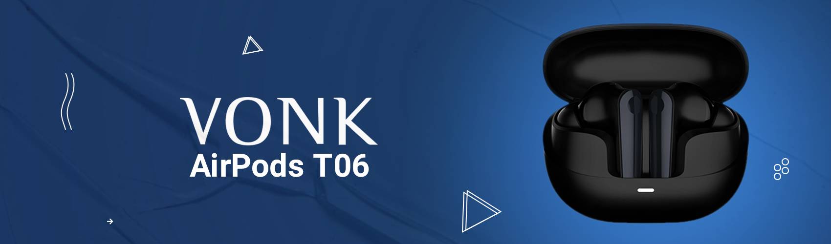 بنر تبلیغاتی ایرپاد VONK مدل T06 با طراحی ارگونومیک و کیس شارژ مشکی براق