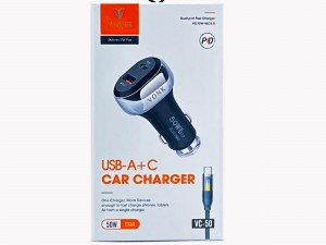 شارژر فندکی 50 وات وونک مدل VC-50 به همراه کابل USB-C