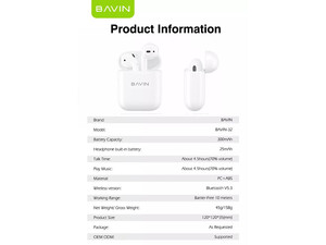 هندزفری بی سیم باوین BAVIN BA32 TWS Bluetooth Wireless Earphone