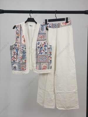 ست ژیله و شلوار زنانه گلدوزی‌شده