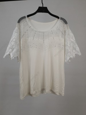 تیشرت سفید نگینی آستین گیپور