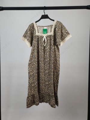 پیراهن  پلنگی یقه گیپور زنانه