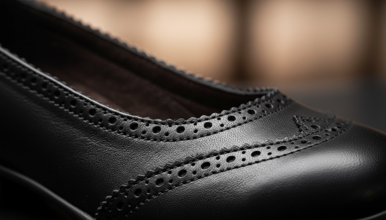 جزئیات و بافت چرم طبیعی و دوخت دقیق کفش طبی نادر