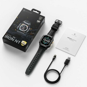 ساعت هوشمند شیائومی مدل Haylou IRON N1 با بدنه فلزی و بند سیلیکونی