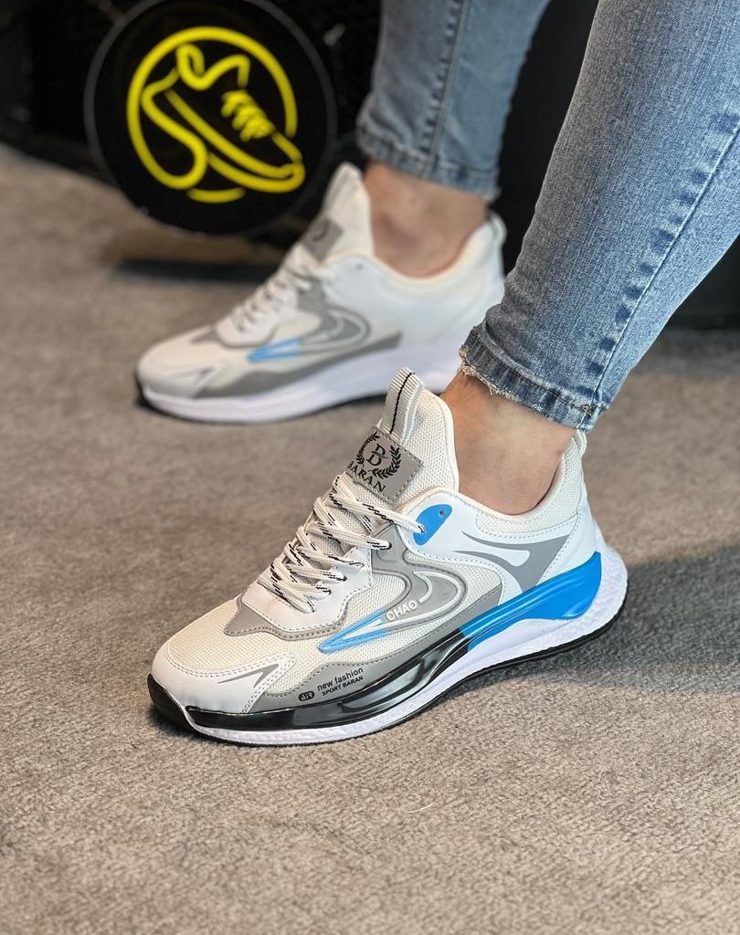 تخفیف فوق العاده کفش اسپرت مردانه پسرانه مدل نایک زیبا و بادوام رنگ سفید طوسی باارسال رایگان