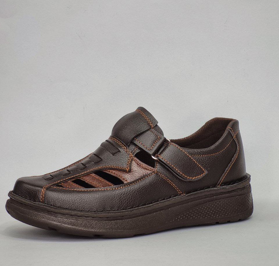 فروش فوق العاده کفش تابستانه طبی استاندارد مردانه مدل جدید دوردوخت رنگ قهوه ای تیره باارسال رایگان