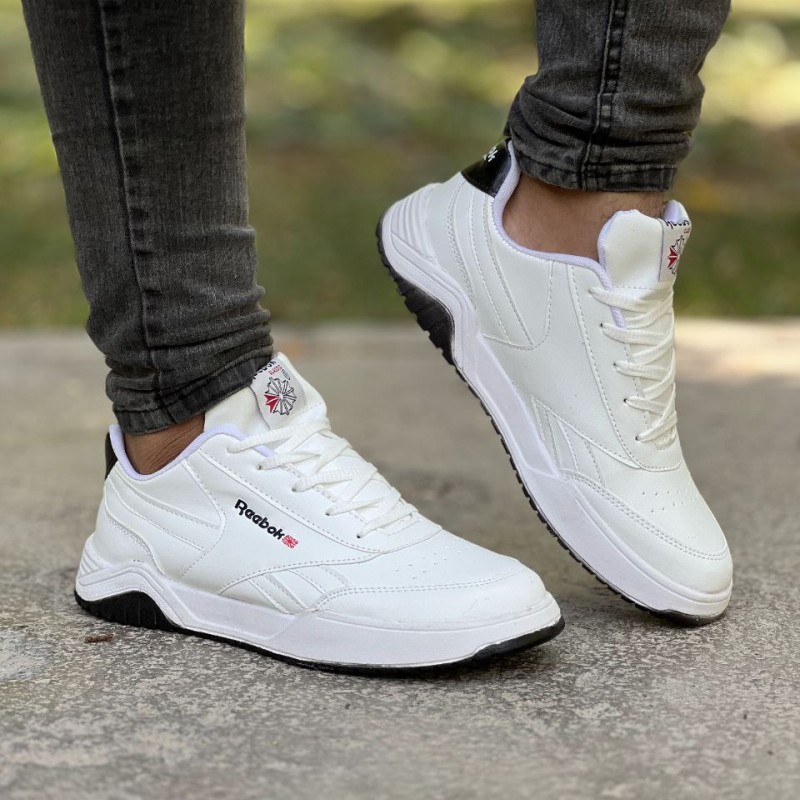 فروش ویژه کفش اسپرت مردانه مدل ریبوک رویه چرم رنگ سفید زیره مشکی