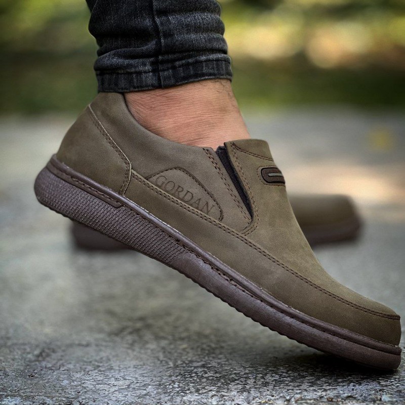 حراج کفش  مجلسی طبی مردانه دور دوخت نرم و راحت رنگ زیتونی کد 3410