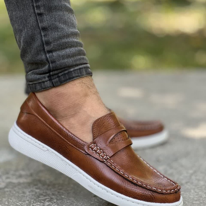 فروش فوق العاده کفش  کالج مردانه جذاب و با کیفیت رنگ قهوه ای زیره سفید