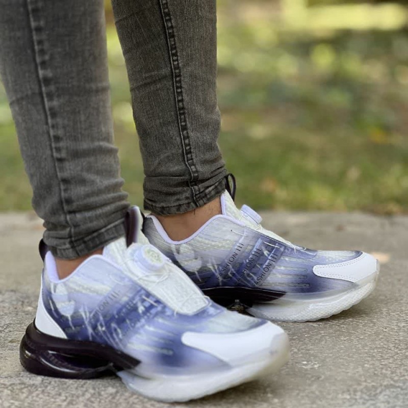 فروش ویژه کفش اسپرت مردانه پسرانه مدل  پمپی  ژله ای و نرم رنگ سفید ابی