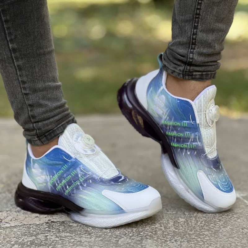 فروش ویژه کفش اسپرت مردانه پسرانه مدل  پمپی  نرم و راحت  رنگ  سفید سبز ابی