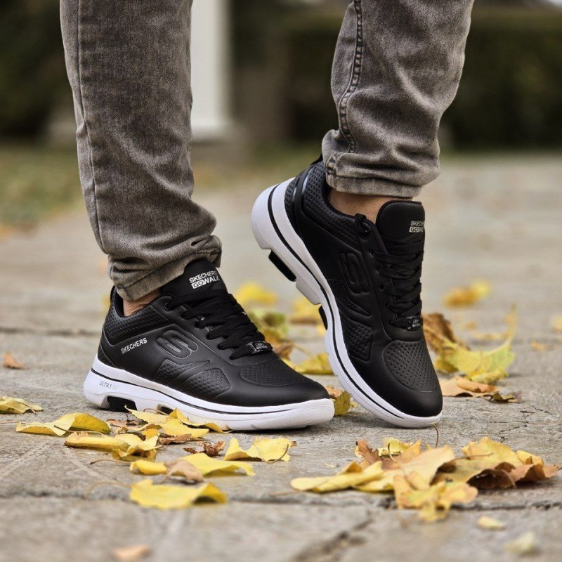 فروش فوق العاده  کفش اسپرت مردانه پسرانه مدل اسکیچرز رنگ مشکی زیره سفید جذاب و شیک  با ارسال  رایگان