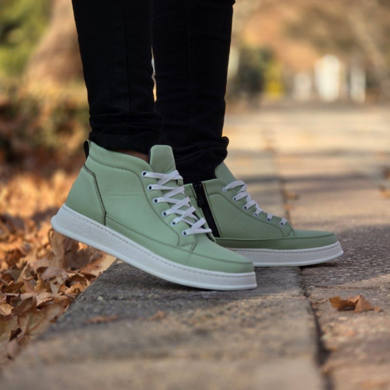 حرااااااج ویژه مدل جدید کفش نیم بوت بغل زیپ  مردانه پسرانه رویه ضد آب  رنگ سبز زیره سفید  خوشپا و جدید با ارسال رایگان