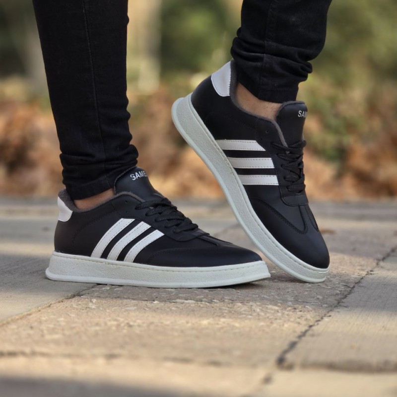 فروش ویژه کفش کتونی اسپرت مردانه  وپسرانه مدل آدیداس رنگ مشکی سفید زیره نرم لژدار و راحت با ارسال رایگان