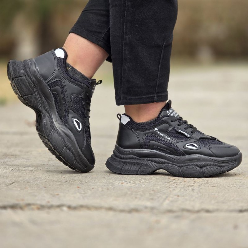 حراج  کفش اسپرت دخترانه زنانه مدل جدید FOREV زیبا و خاص رنگ مشکی باارسال رایگان