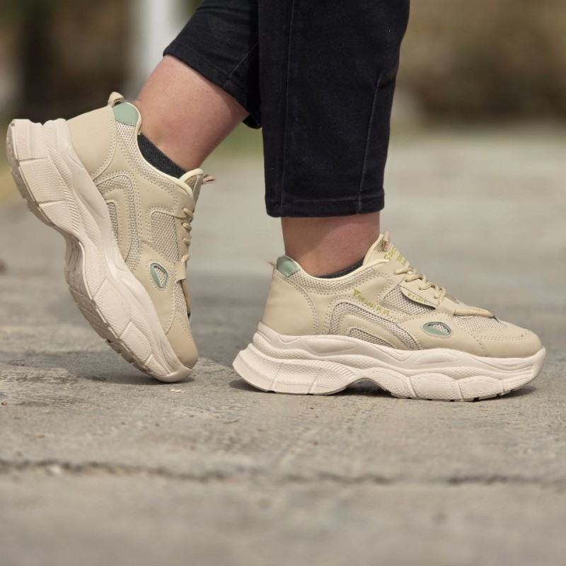 تخفیف کفش اسپرت دخترانه زنانه مدل جدید FOREV  نرم و راحت  رنگ کرم سبز  باارسال رایگان