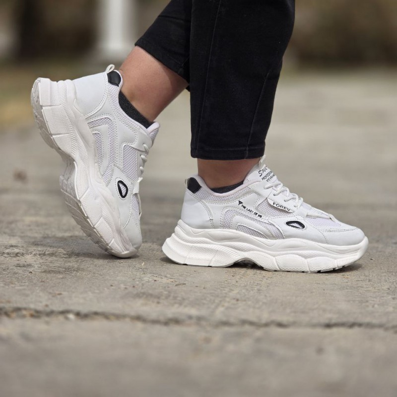 حراج این هفته کفش اسپرت دخترانه زنانه مدل جدید FOREV شیک و دلبر رنگ سفید مشکی باارسال رایگان