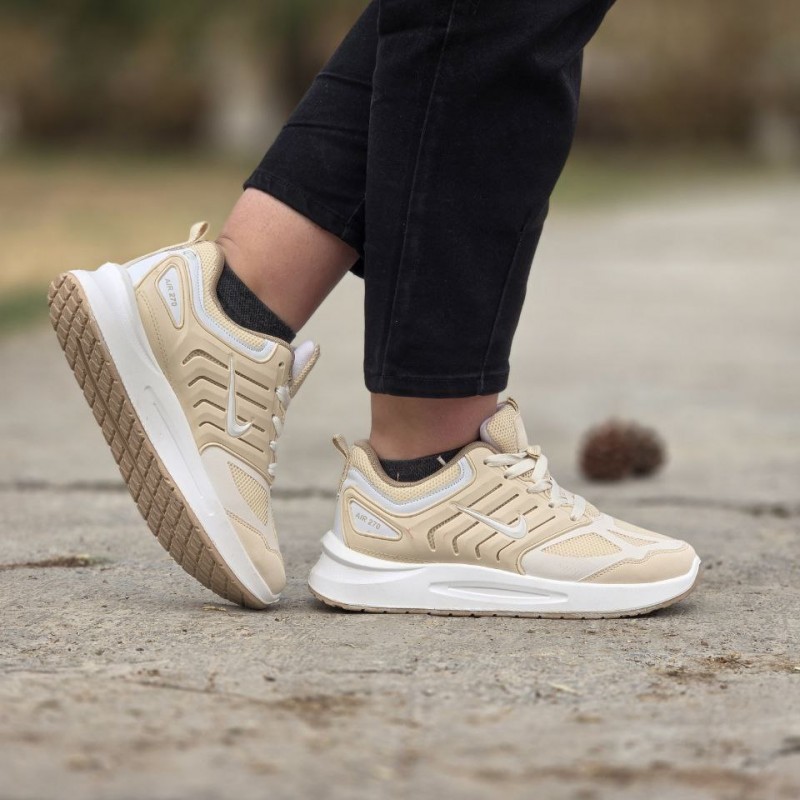 حراجی کفش کتونی اسپرت دخترانه مدل رامیلا نایک باکیفیت عالی رنگ کرم سفید  باارسال رایگان