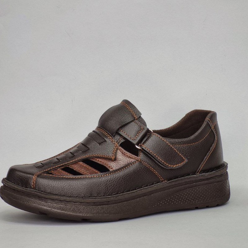 فروش فوق العاده کفش تابستانه طبی استاندارد مردانه مدل جدید دوردوخت رنگ قهوه ای تیره باارسال رایگان