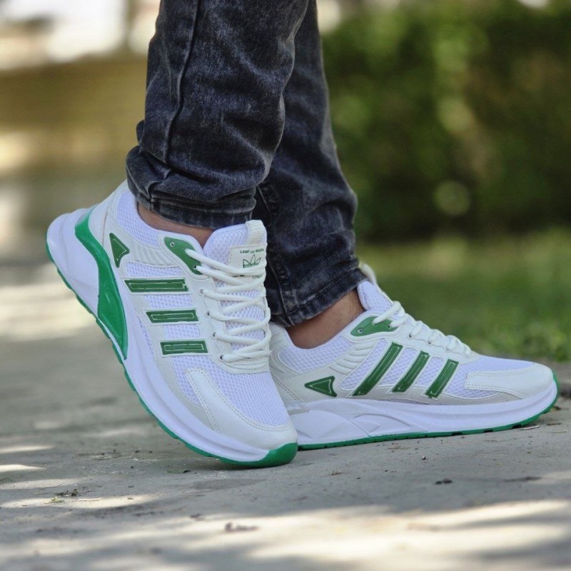 فروش استثنایی  کفش اسپرت مردانه پسرانه مدل ادیداس شیک و زیبا رنگ سفید سبز  ارسال رایگان