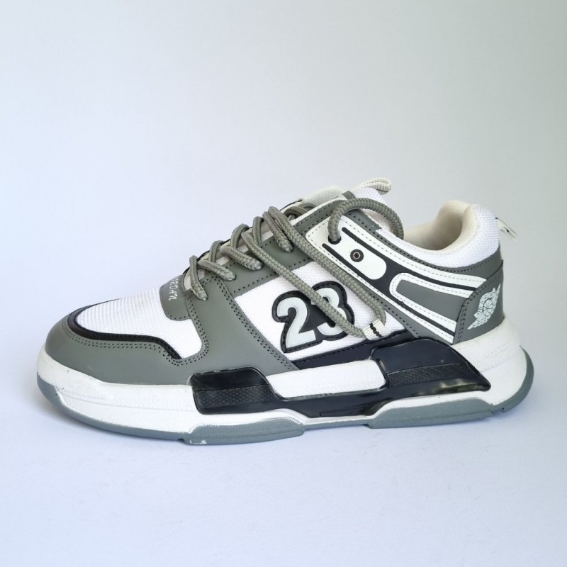 فروش استثنایی کفش اسپرت مردانه پسرانه مدل جردن 23 رنگ طوسی سفید جذاب  با ارسال رایگان