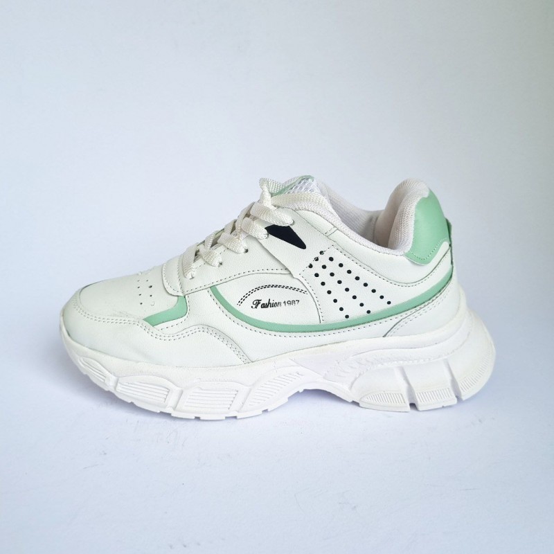 فروش بی نظیر کفش اسپرت دخترانه مدل فشیون بسیار  زیبا و جذاب رنگ سفید سبز  باارسال رایگان