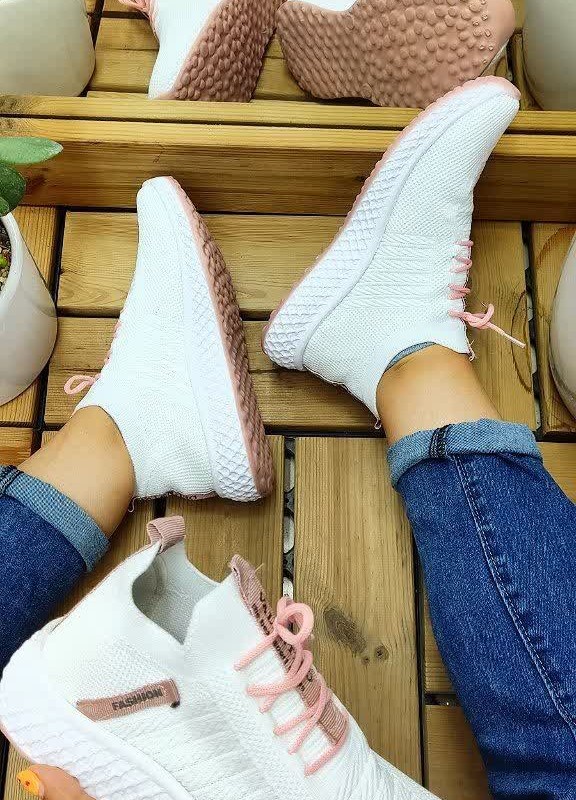 حراج عااااالی کفش اسپرت زنانه و دخترانه  جورابی مدل fashion پرفروش رنگ سفید صورتی باارسال رایگان کد 5059
