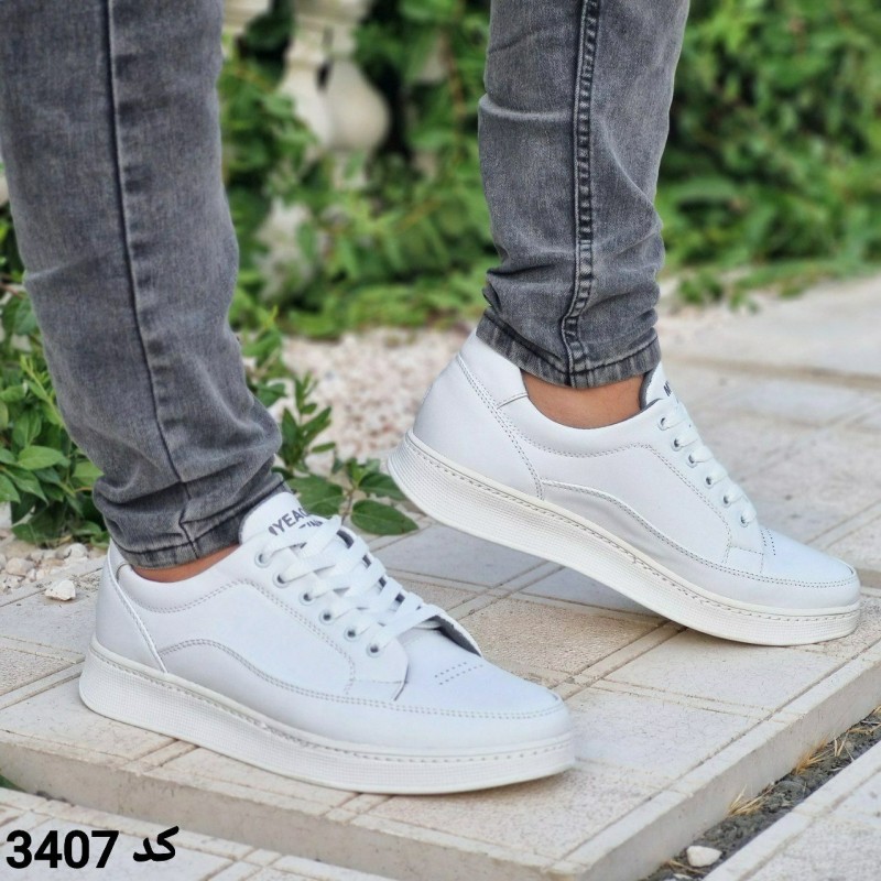 کفش اسپرت ونس  مردانه پسرانه مدل جدید بندی  دور دوخت رنگ سفید تمام کد 3407