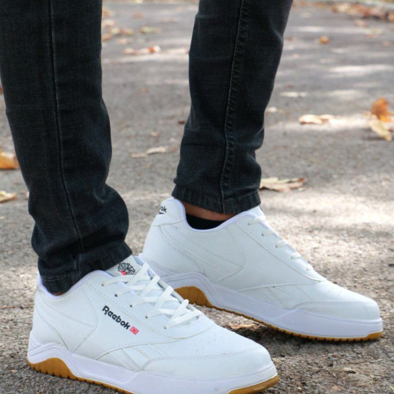 کفش اسپرت ونس  مردانه پسرانه مدل ریبوک رویه چرم رنگ سفید زیره خردلی کد 3514